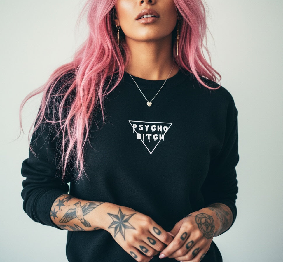 Pretty Toxic Psycho B*tch Fleece Crewneck in black — front view