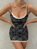 Pretty Toxic Lace Trim Cami Mini Dress in black, cami top — front view