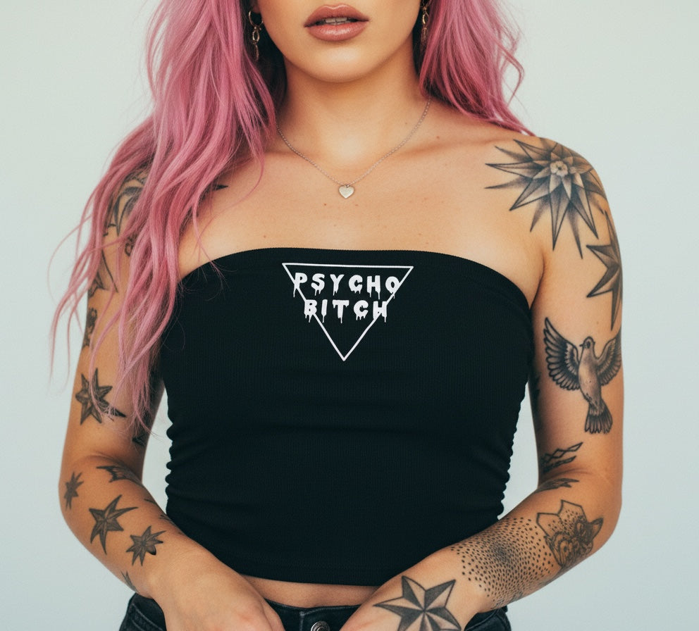 Pretty Toxic Psycho B*tch Cropped Tube Top, back view