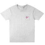 Pretty Toxic Pocket Tee with embroidered chest detail, relaxed fit, and oversized back graphic in black or white.