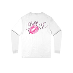 Pretty Toxic long sleeve shirt in white, featurin' bold graphics on the back with a kiss mark. Perfect for rebellious souls.
