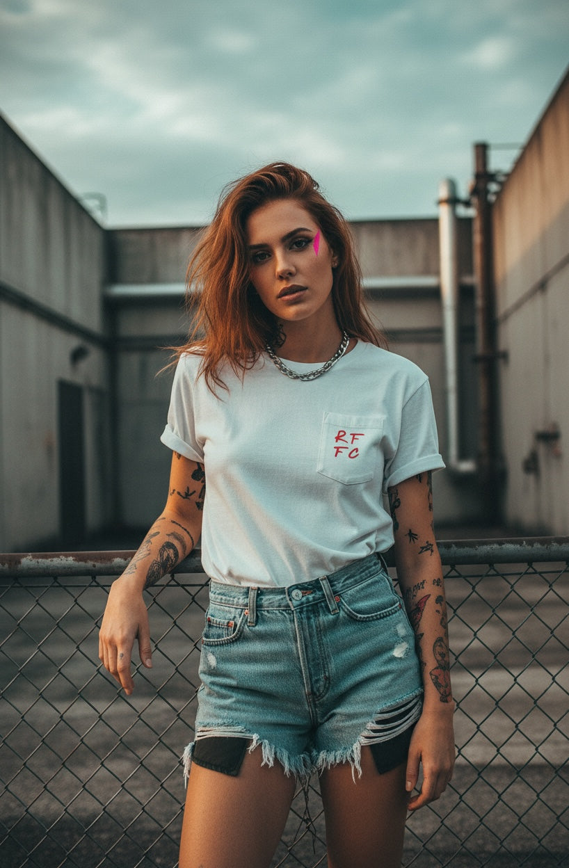 Pretty Toxic Red Flags Fan Club Pocket T Shirt, side view