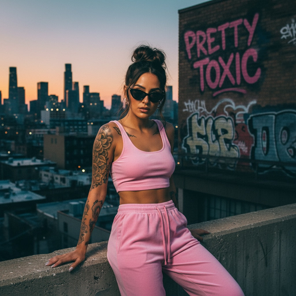 Pretty Toxic Bitch Waist Sweatpants, graphic close-up