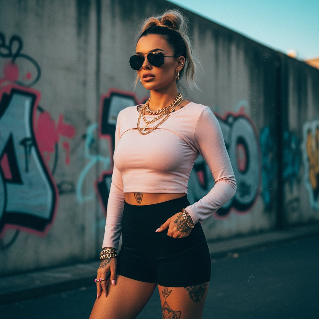Pretty Toxic Yoga Shorts, styled on a model