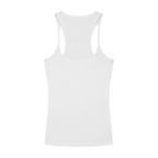 A cropped white tank top with racerback style, perfect for chaotic lovers.