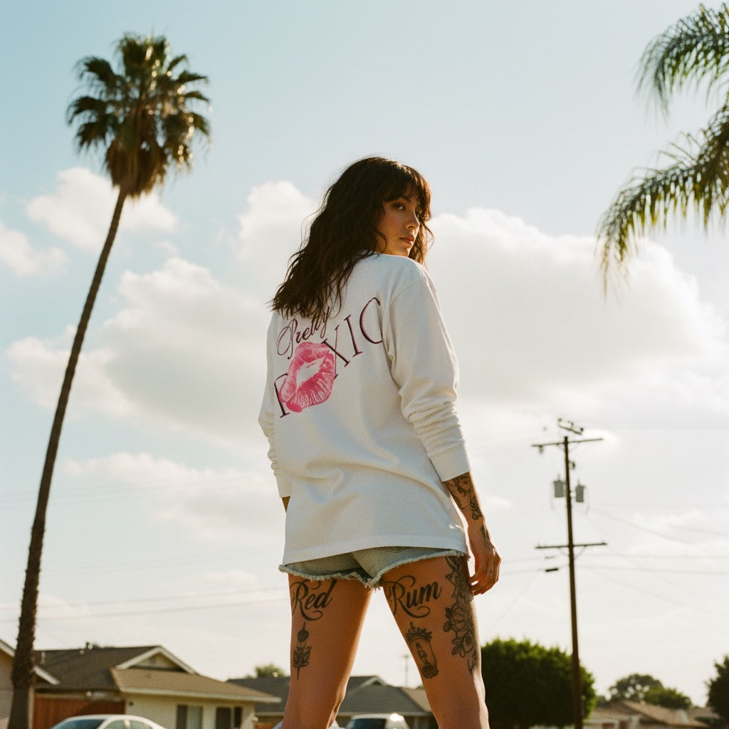 Pretty Toxic Signature Long Sleeve, styled on a model