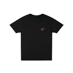 Black pocket tee with embroidered 'TOXIC' logo on chest and bold graphic on back, perfect for scallywags.