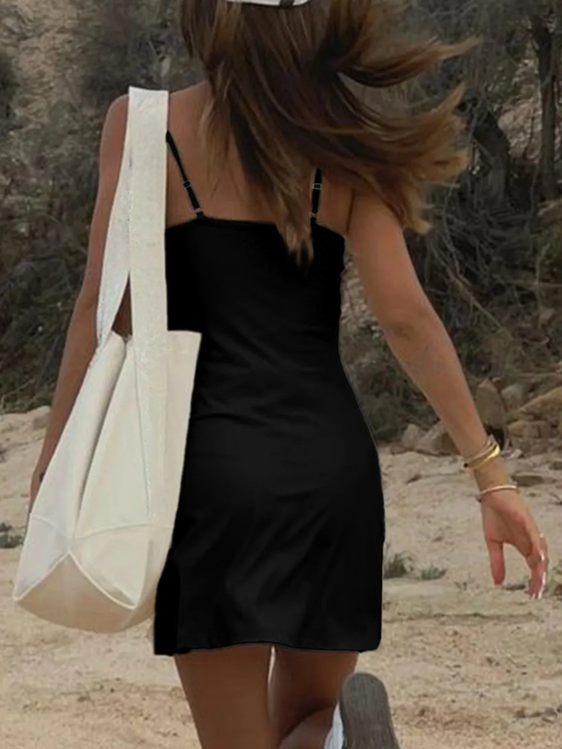 Pretty Toxic Casual Spaghetti Strap Mini Dress, fabric and fit detail