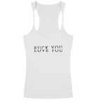 A bold white tank top with black text readin' 'F*CK YOU LOVE YOU,' cropped and ready for chaotic adventures on the high seas!