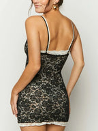 Pretty Toxic Lace Trim Cami Mini Dress, styled on a model