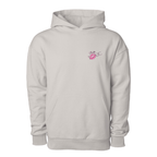 The Pretty Toxic Signature Hoodie be light-colored with an embroidered logo, oversized fit, and a classic hood.