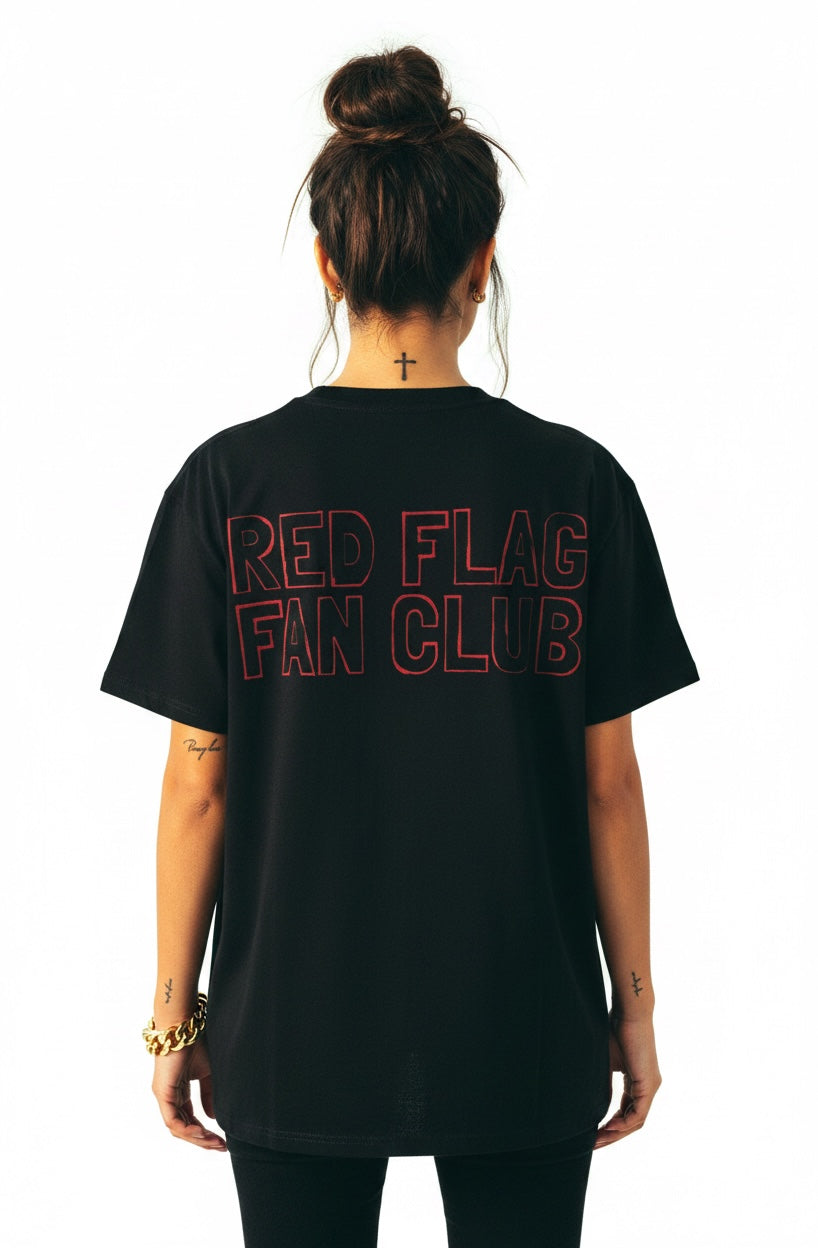 Pretty Toxic Red Flags Fan Club Pocket T Shirt, back view