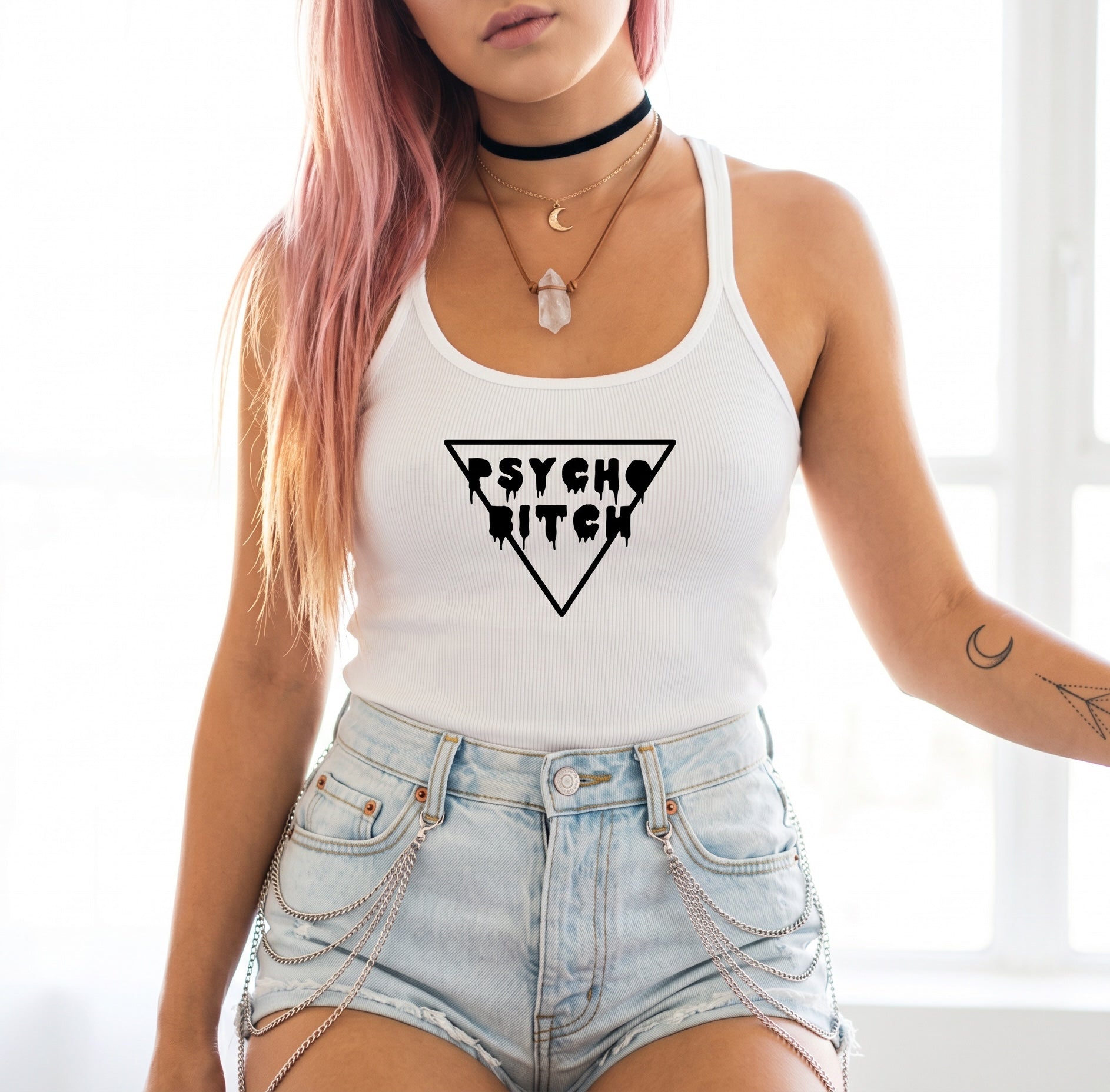 Pretty Toxic Psycho B*tch Tank Top in black — front view