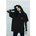 Black oversized tee with embroidered chest detail, perfect for bold souls ready to embrace their wild side.