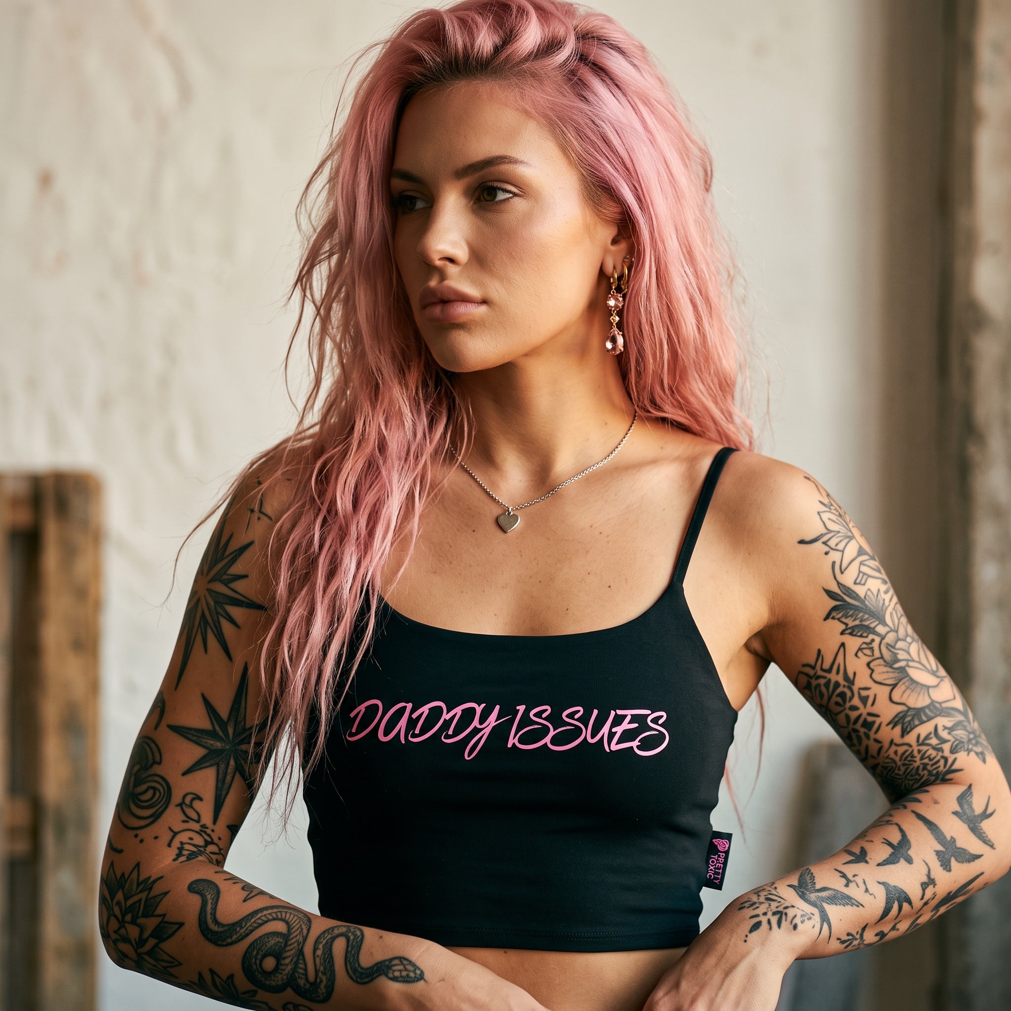 Pretty Toxic Daddy Issues Mini Tank, fabric detail