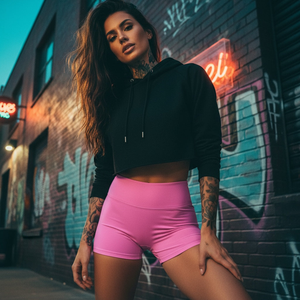 Pretty Toxic Yoga Shorts in black — front view
