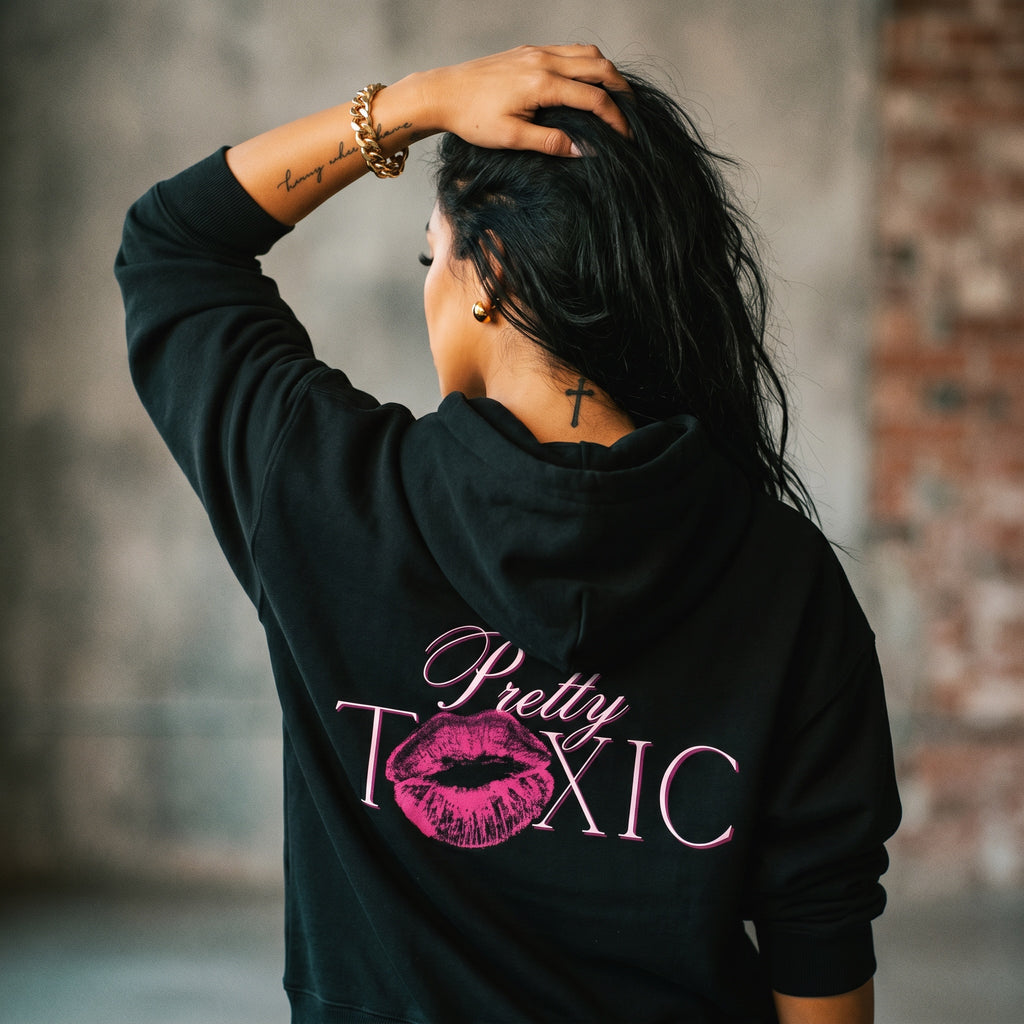 Pretty Toxic Signature Hoodie, detail of the print