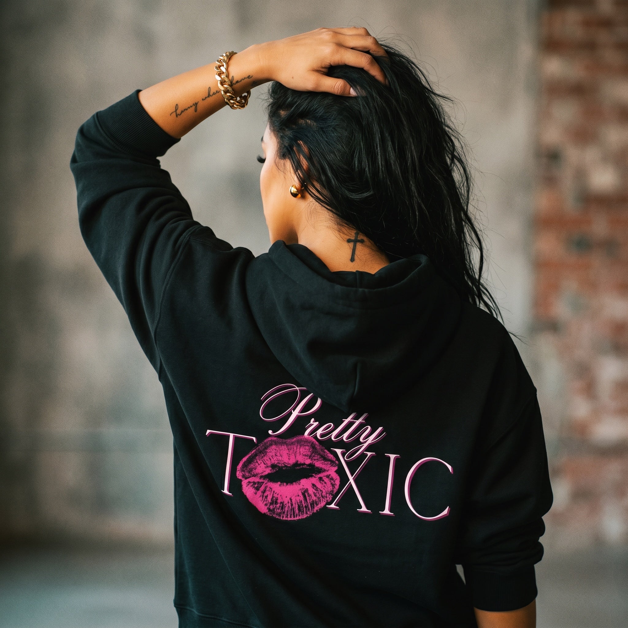 Pretty Toxic Signature Hoodie, detail of the print
