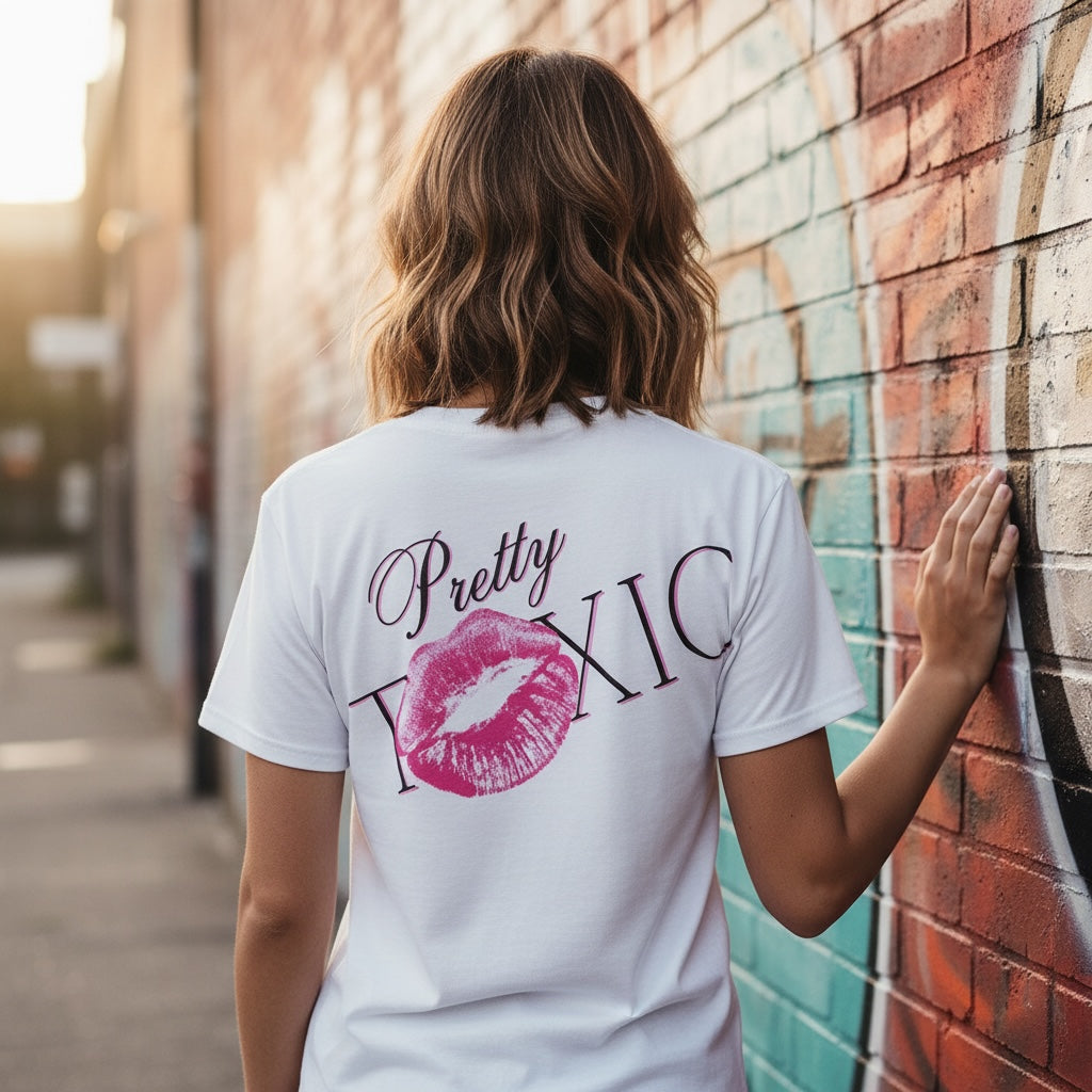 Pretty Toxic Pocket Tee, graphic close-up