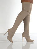 Pretty Toxic Point Toe Over Knee Stiletto Boots — front view