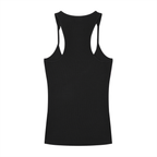 A black racerback tank top with a sleek cut, perfect for the bold and daring lass.