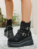 Pretty Toxic Lace Up Platform Wedge Boots, close-up detail