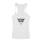Psycho Bitch tank top in white with bold black 'PSYCHO BITCH' graphic, sleeveless and fitted for a fierce look.
