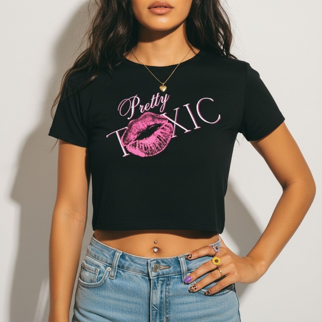 Pretty Toxic Cropped Baby Tee in black — front view