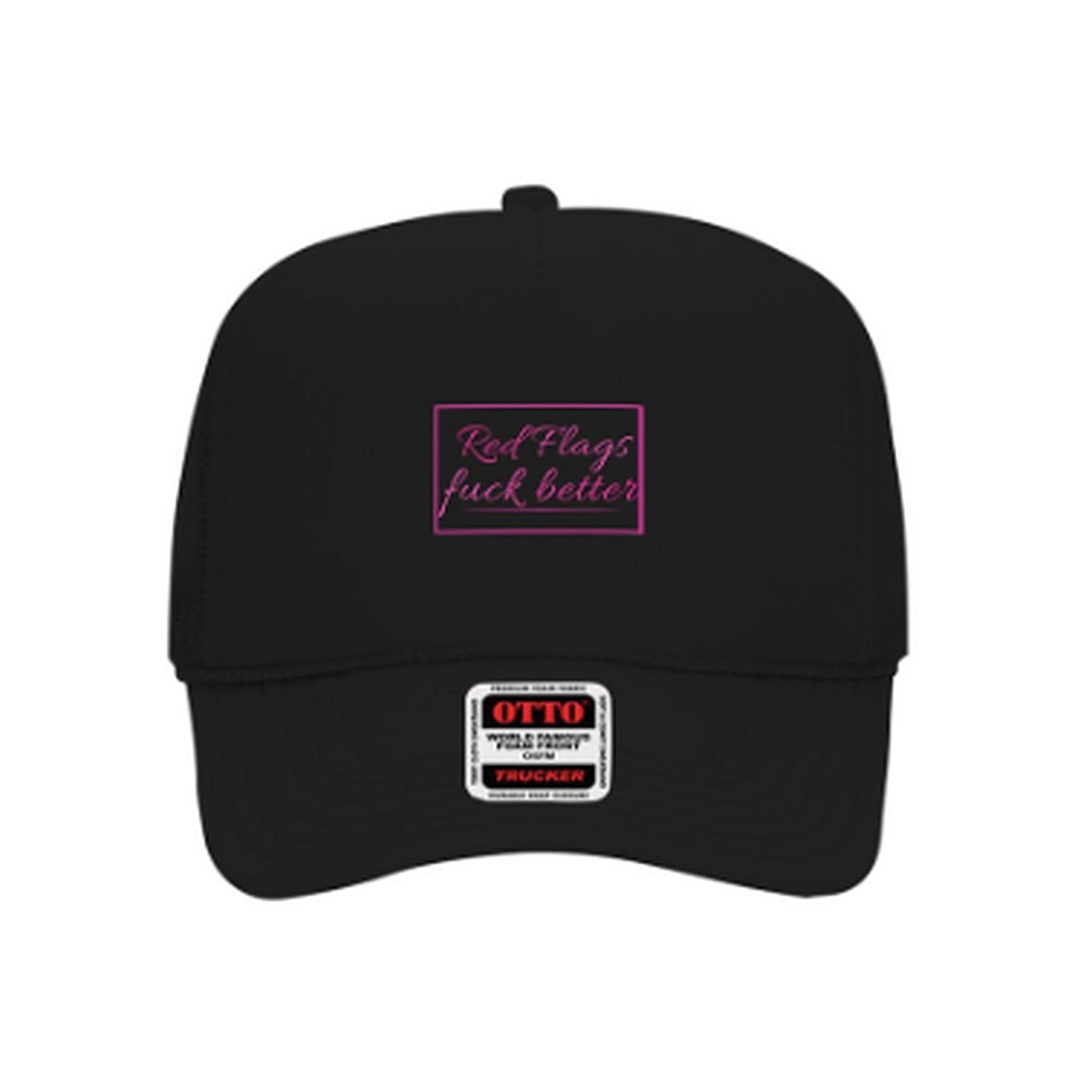 Pretty Toxic Red Flags F*ck Better Trucker Hat, graphic close-up