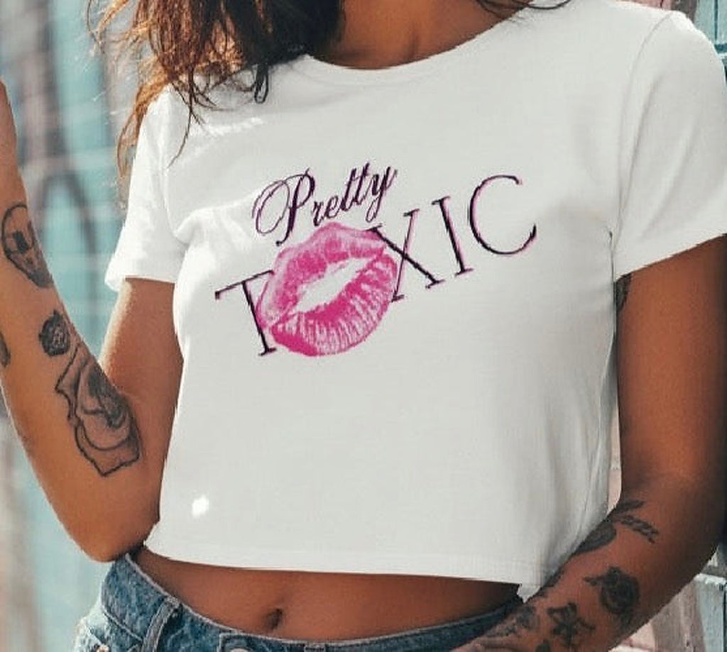 Pretty Toxic Cropped Baby Tee, graphic close-up